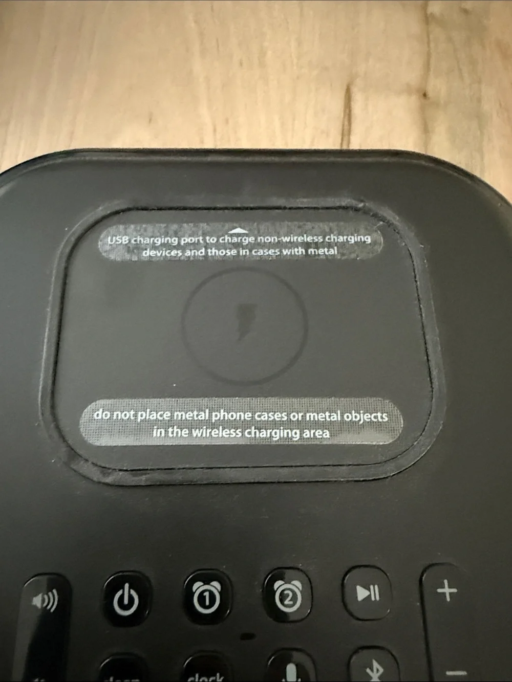 iHome Black Alarm Clock Speaker with Wireless Charging